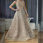 Serene Hill Caramel Strapless Beaded A Line Evening Prom Dress
