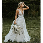 Custom A Line Lace Wedding Dress With Appliques Floor Length Bridal Gown