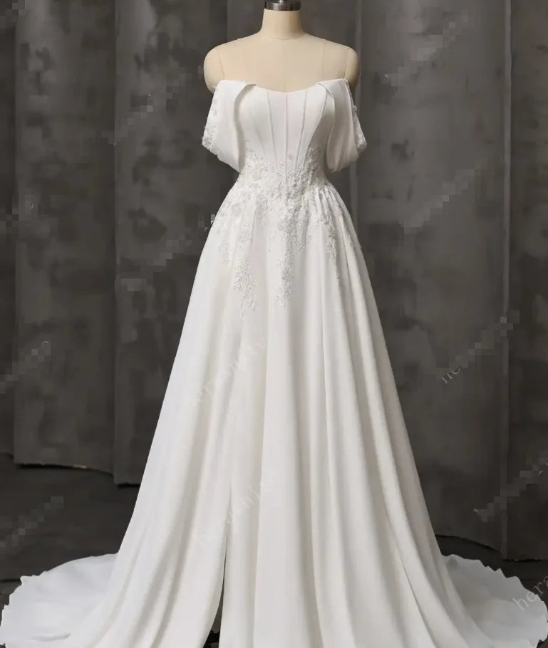 Custom Made Plus Size Strapless Wedding Gown With Lace Appliques