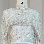 Custom Green Long Sleeve A Line Evening Cape Wedding Party Dress For Women
