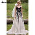 Custom Made Lace Black Ivory V Neck Open Back Wedding Dress