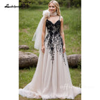 Custom Made Lace Black Ivory V Neck Open Back Wedding Dress