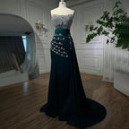 Customized Nude Strapless Mermaid Evening Dress With Beaded High Split Gown
