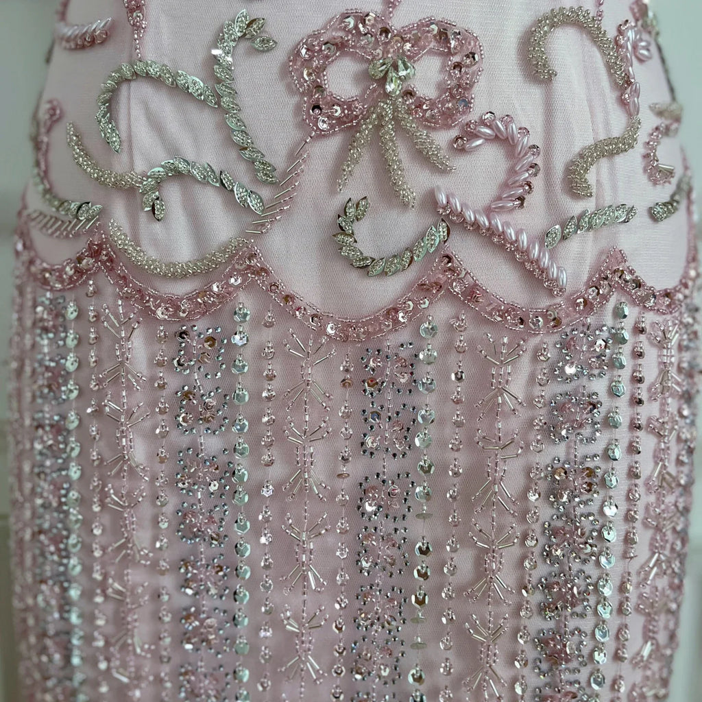 Pink Mermaid Beaded Evening Gown Customized Arabic Wedding Dress