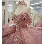 Pink Quinceanera Ball Gown Off Shoulder Beaded Appliques Sweet 16 Mexican Dress