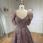 Customized Pink A Line Beaded Evening Dress For Wedding Party Women