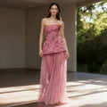 Serene Hill Pink Strapless A Line Two Piece Evening Gown Custom Made