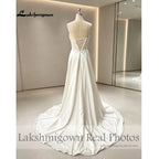 Custom Boho Lace Beach Wedding Dress For Women With Beaded Spaghetti Straps