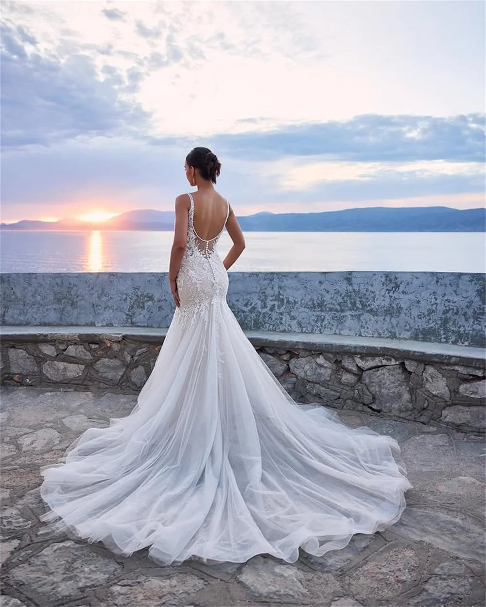 Customized Sweetheart Sleeveless Mermaid Wedding Dress Backless Zipper