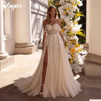 Boho Sweetheart Wedding Dress With Lace Appliques And Corset High Slit