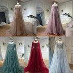 Custom Wine Red Cape Sleeves Beaded Evening Dress Women Formal A Line Gown