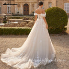Customized Sweetheart Tulle Wedding Dress Sequins Lace Off Shoulder Bridal Gown