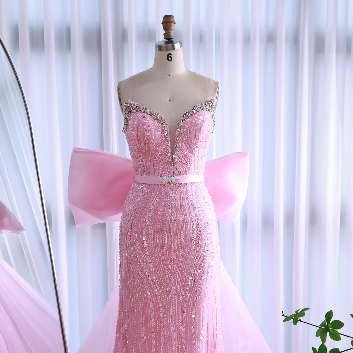 Luxury Dubai Pink Bow Evening Dress LA73061A