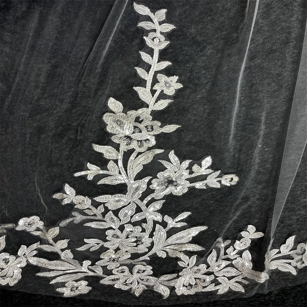 Cathedral Lace Applique Bridal Wedding Veil White Ivory 3m Long One Layer