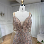 Customized Nude A Line Midi Prom Dress Glitter Beaded Evening Party Gown