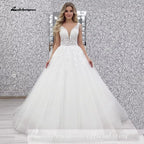 Lakshmigown Custom Beaded V Neck Wedding Dress With Tassel And Lace Up Back