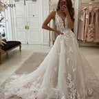 Elegant Boho Lace V Neck Spaghetti Strap Bridal Wedding Gown Custom Made