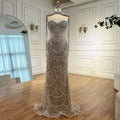 Nude Strapless Mermaid Beaded Pearl Evening Party Dress With Tassel