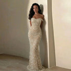 Serene Hill Pearl Beaded Mermaid Off Shoulder Formal Evening Dress