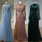 Luxuriöses braunes Perlenmeerjungfrauen-Abendkleid mit seitlichem Überrock LA71913A