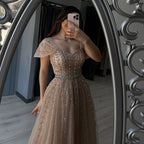 Serene Hill 2025 Custom Nude Beaded A Line Backless Evening Wedding Dress
