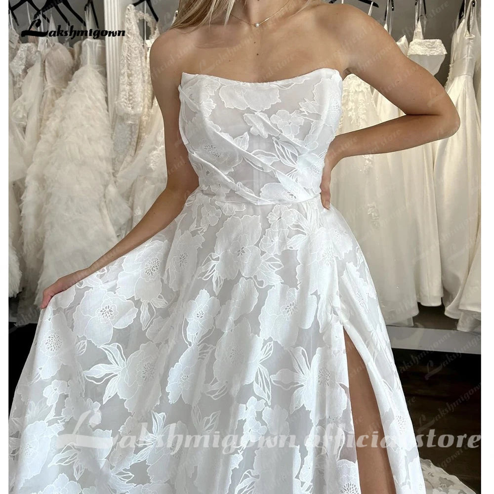 Lakshmigown Lace Wedding Dress A Line Side Slit Customized