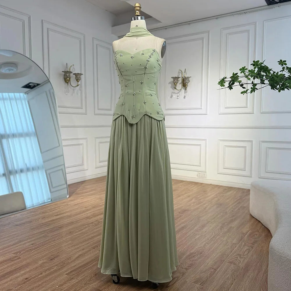 Classy Sage Green   A-Line Chiffon Evening Dress LA73073