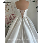 Custom A Line Strapless Satin Wedding Dress Lace Up Back Floor Length Gown