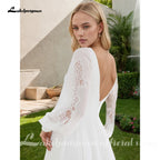 Ivory Boho Chiffon Beach Wedding Dress Long Sleeves Lace Custom Gown