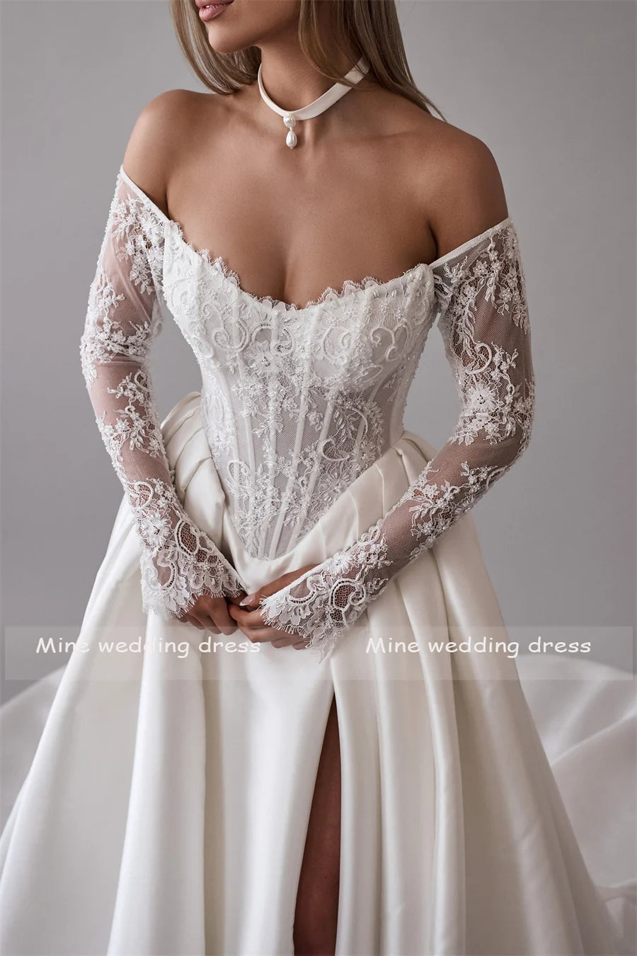 Custom Sweetheart Wedding Dress A Line Satin Skirt Backless Lace Bridal Gown