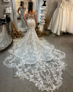 Custom Mermaid Wedding Dress With Lace Appliques Off Shoulder Bridal Gown