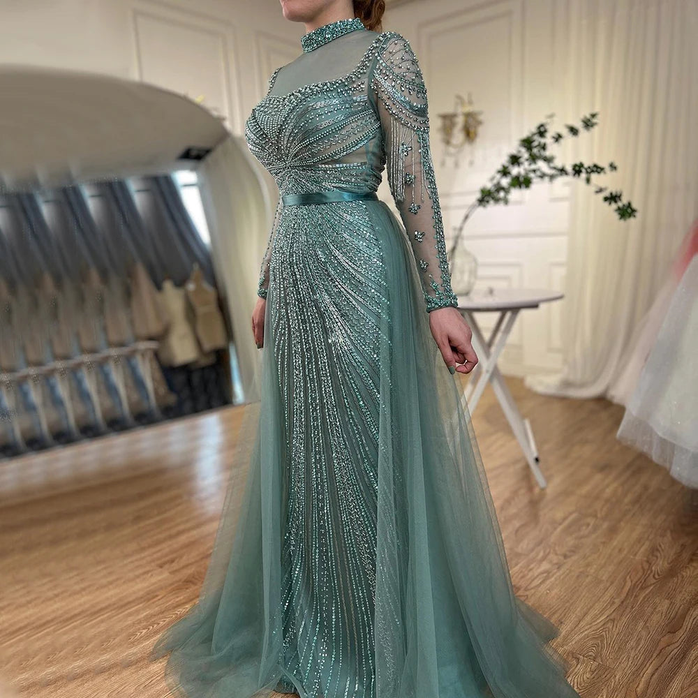 Serene Hill Nude Beaded Mermaid Evening Gown Muslim Party Dress DLA71533