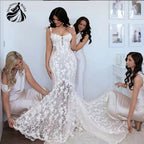 Custom Mermaid Wedding Dress With Lace And Floral Boho Beach Style