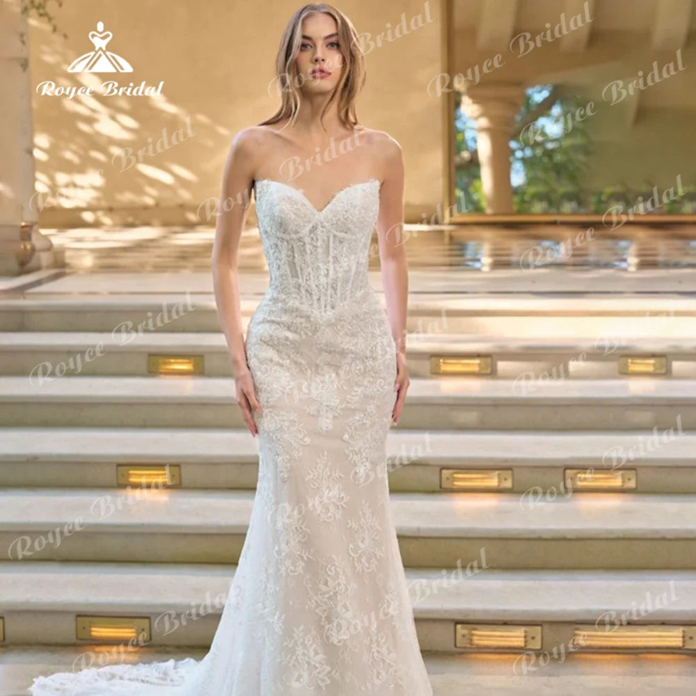 Two Piece Sweetheart Mermaid Wedding Dress Embellished Lace Up Bridal Gown