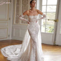 Long Sleeves Vintage Lace Mermaid Off Shoulder Bridal Gown