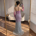 Serene Hill Pink Ombre Heavy Beaded Mermaid Evening Dress For Women