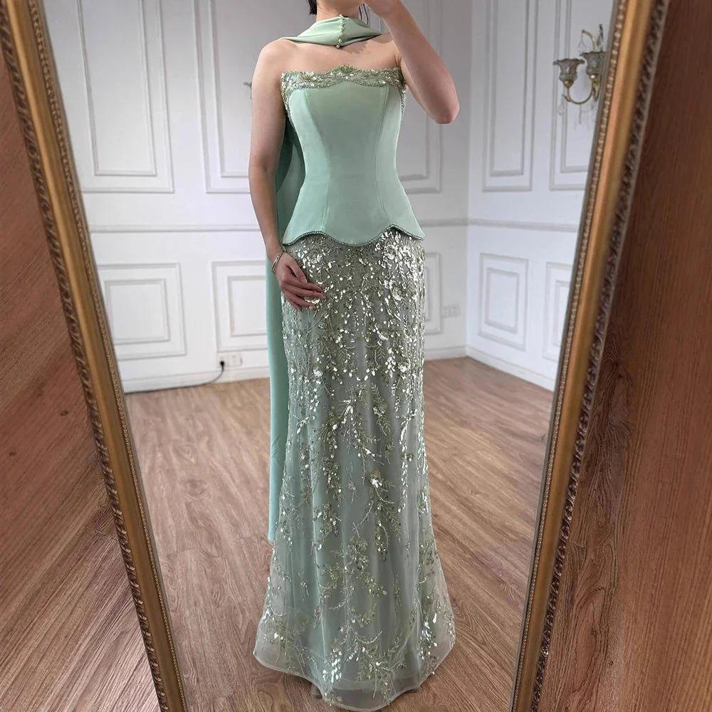 Luxury Sage Green   Beaded Mermaid Evening Dress LA73050C