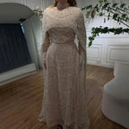 Custom Green Long Sleeve A Line Evening Cape Wedding Party Dress For Women