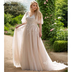 Lakshmigown Custom Plus Size Champagne Lace V Neck Wedding Gown