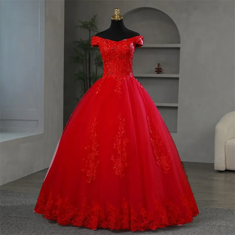 Schulterfreie lila Quinceañera-Kleider süßes Blumenfestkleid luxuriöse Applikationen Ballkleid echtes Foto Abschlussballkleid Boho Kleider