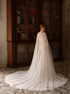 Luxury Beaded Lace Mermaid Wedding Dress With Cape And Illusion Neckline