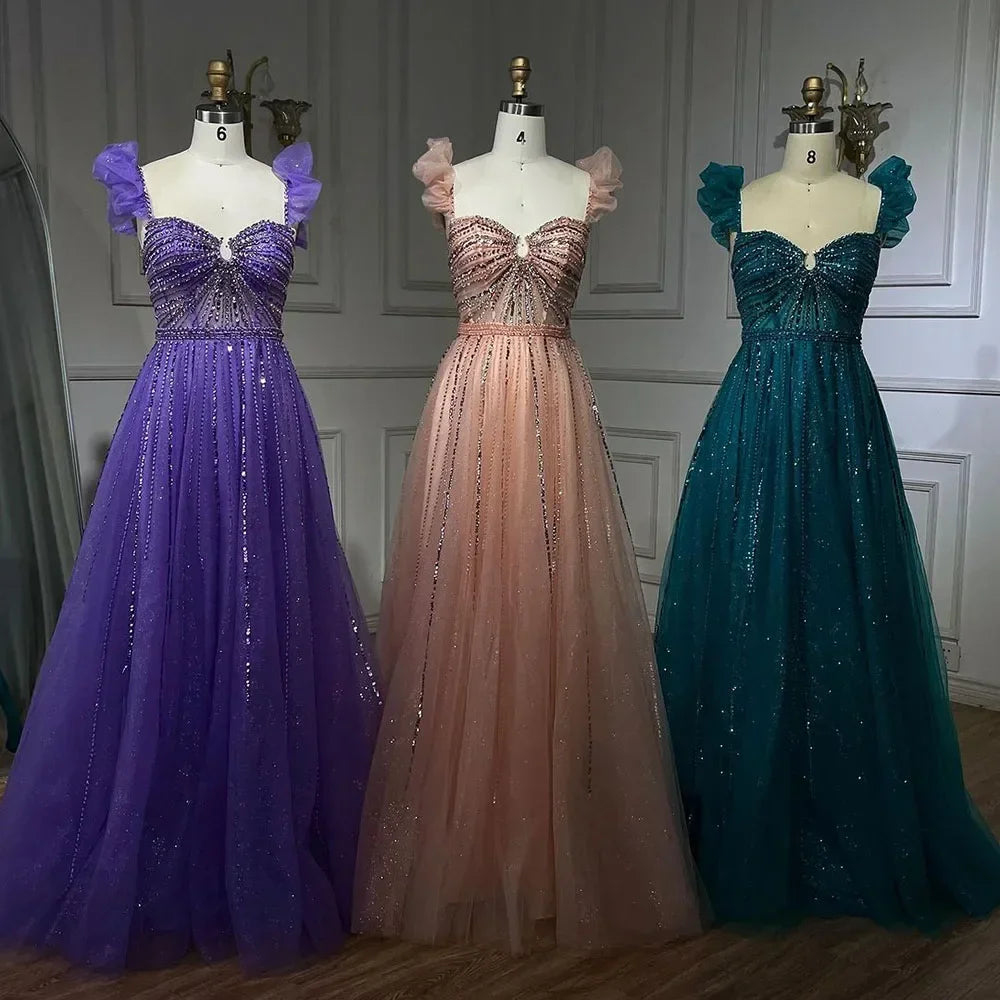 Purple Sleeveless Beaded A Line Evening Prom Dress For Women 2025