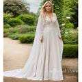 Custom Plus Size Wedding Dress Long Sleeves A Line Lace Applique Gown