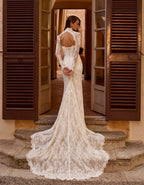 Customized Ivory Lace Mermaid Wedding Dress Backless With Detachable Sleeves