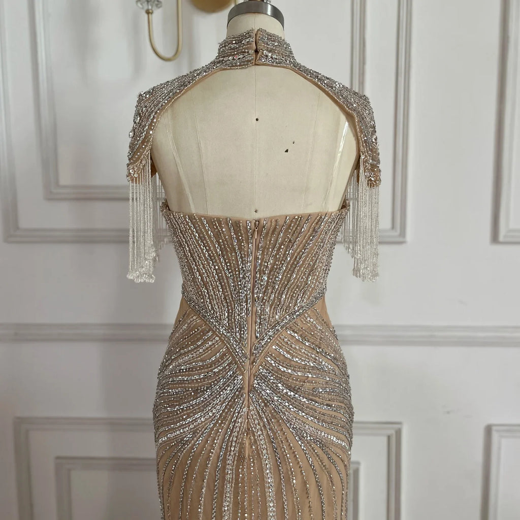 Pink Beaded Mermaid Evening Dress With Side Split For Women Custom Made