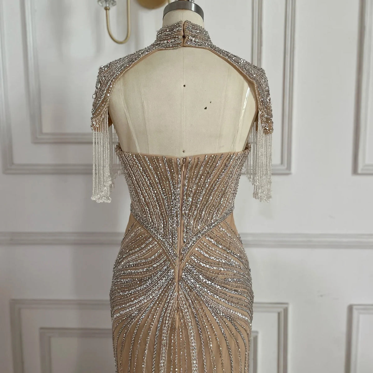 Pink Beaded Mermaid Evening Dress With Side Split For Women Custom Made