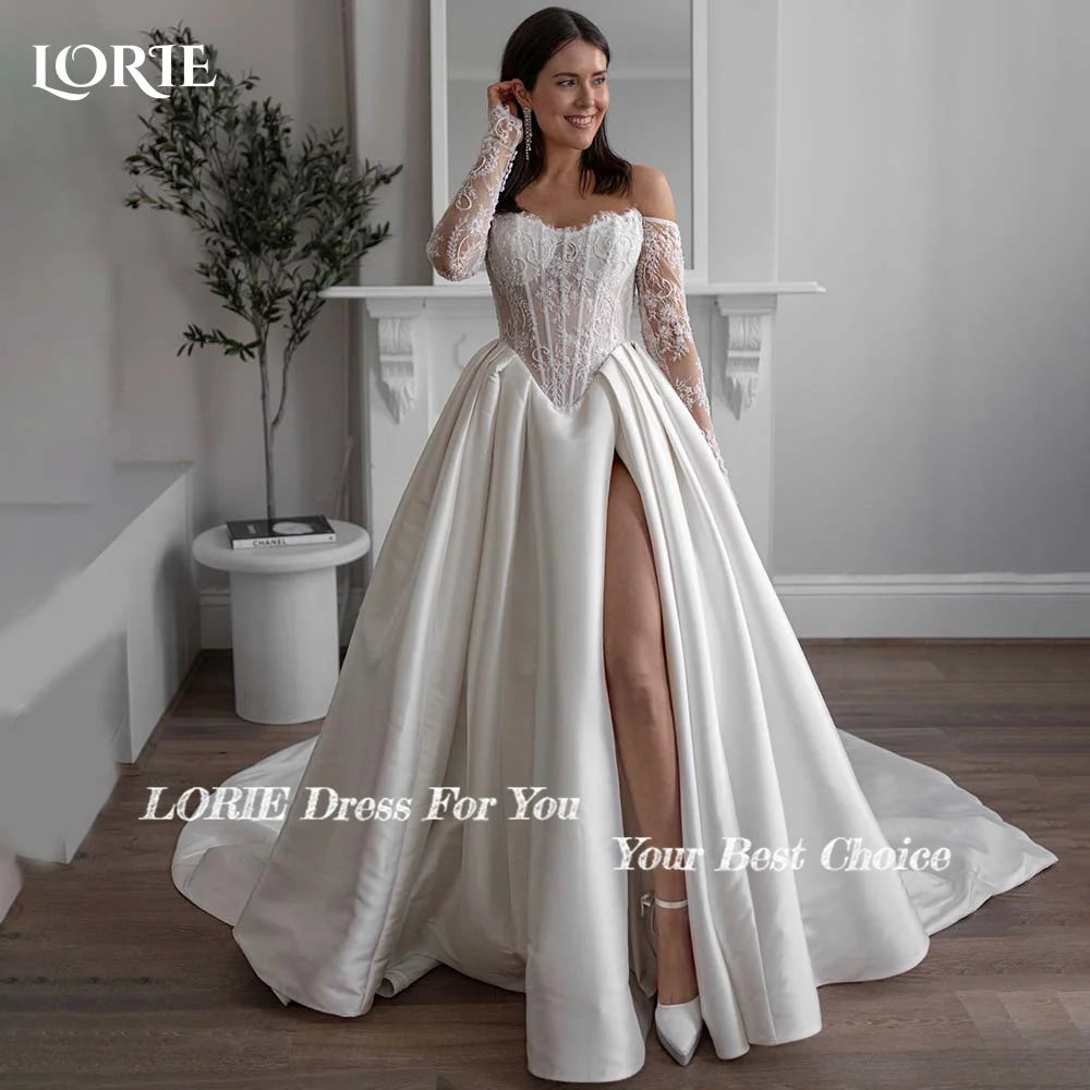 Lorie Lace Wedding Dress A-Line Sweetheart Long Sleeve Applique Corset Bridal