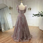 Customized Pink A Line Beaded Evening Dress For Wedding Party Women