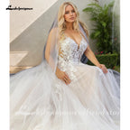 Lakshmigown Flowy A Line Tulle V Neck Wedding Dress With Custom Made Beach Bridal Gown
