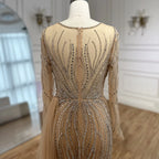 Serene Hill Nude Long Sleeve Beaded Evening Gown For Formal Party 2025